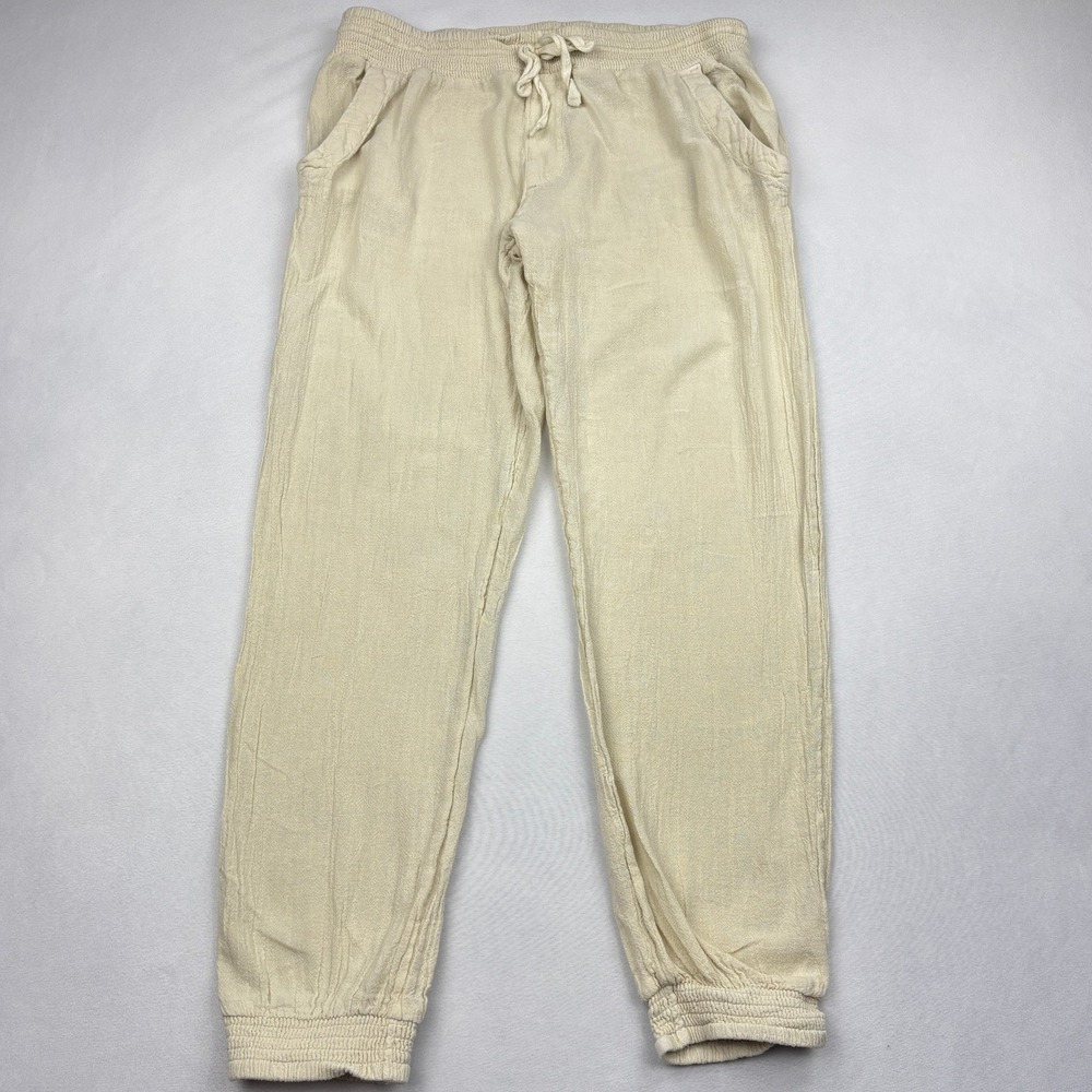 Rip Curl Pants Womens Medium Cream Cotton Gauze Smocked Beach Jogger Casual Surf